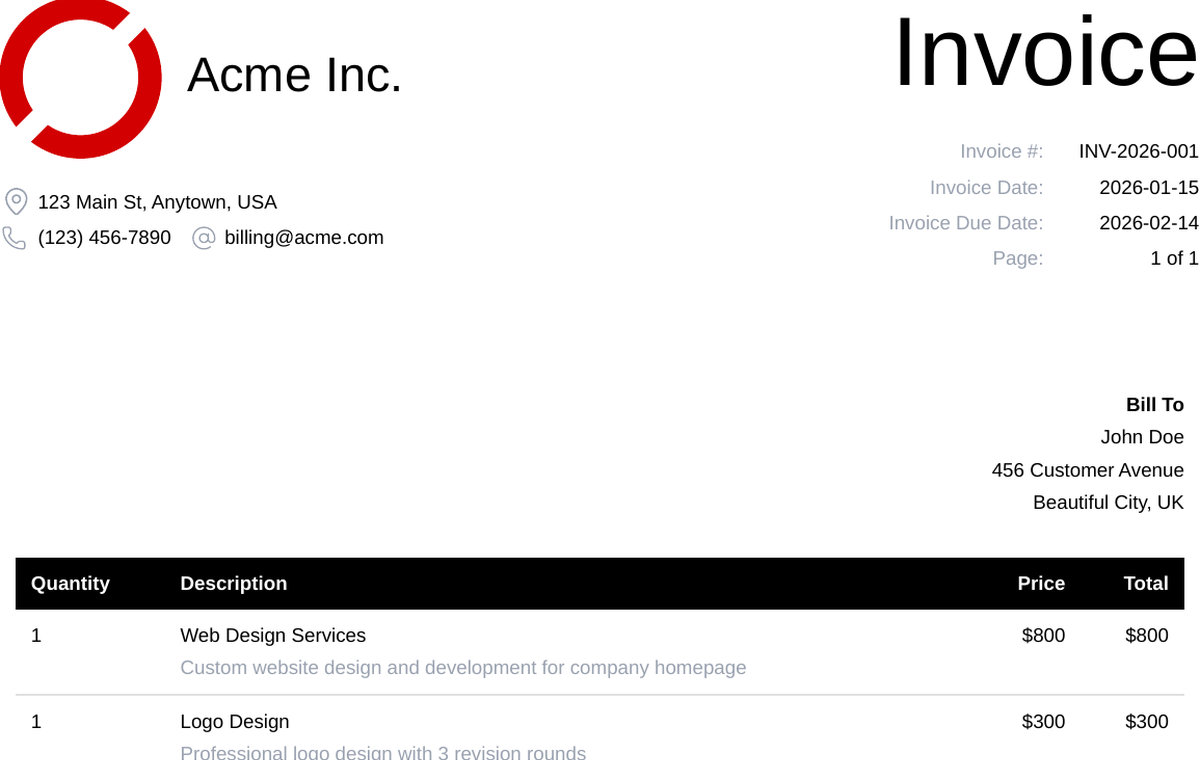 Invoice template preview