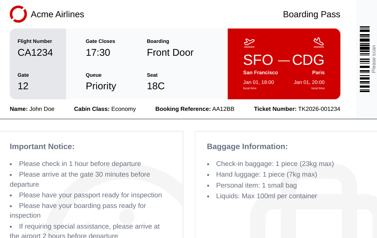 Tickets template preview